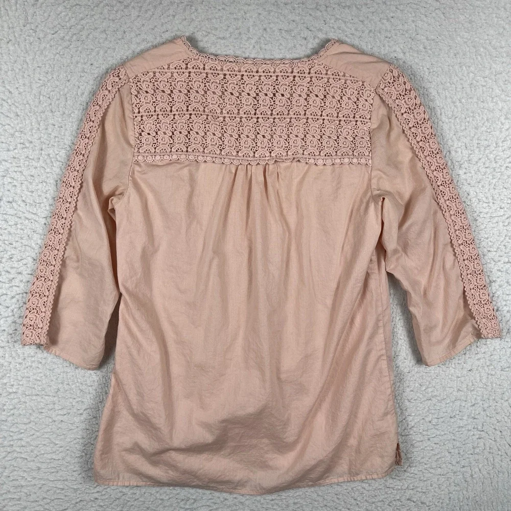 Boden Shirt Womens 6 Light Pink V Neck 3/4 Sleeve Tunic Top Cochet Casual Travel